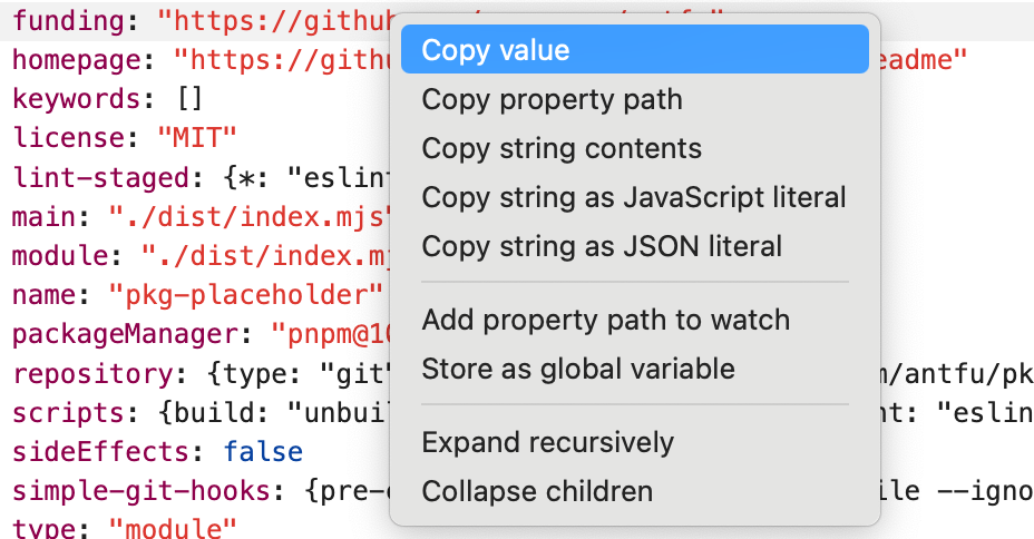 Chrome Devtool 上的 context menu
